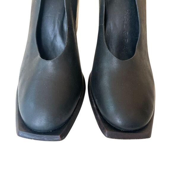 WAL & PAI Leather Black Square Toe Slip Heels - Picture 2 of 9